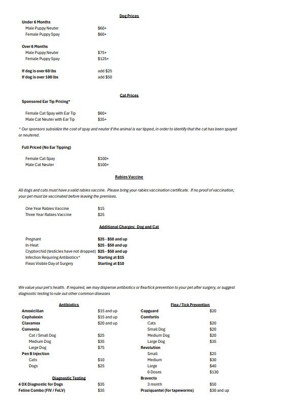 Rescue Ranch Price List